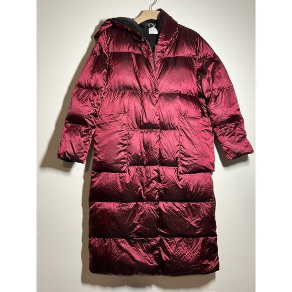 Lattelier Women's NWT Burgundy Longline Hooded Duck Down Filled Jacket Coat XL - Picture 2 of 11